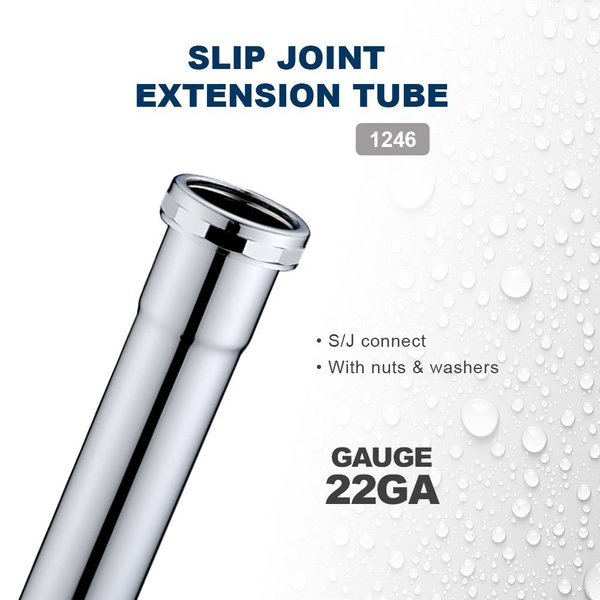 Everflow Slip Joint Extension Tube for Tubular Drain Applications, 22GA Chrome Plated Brass 1-1/4"x6" 1246